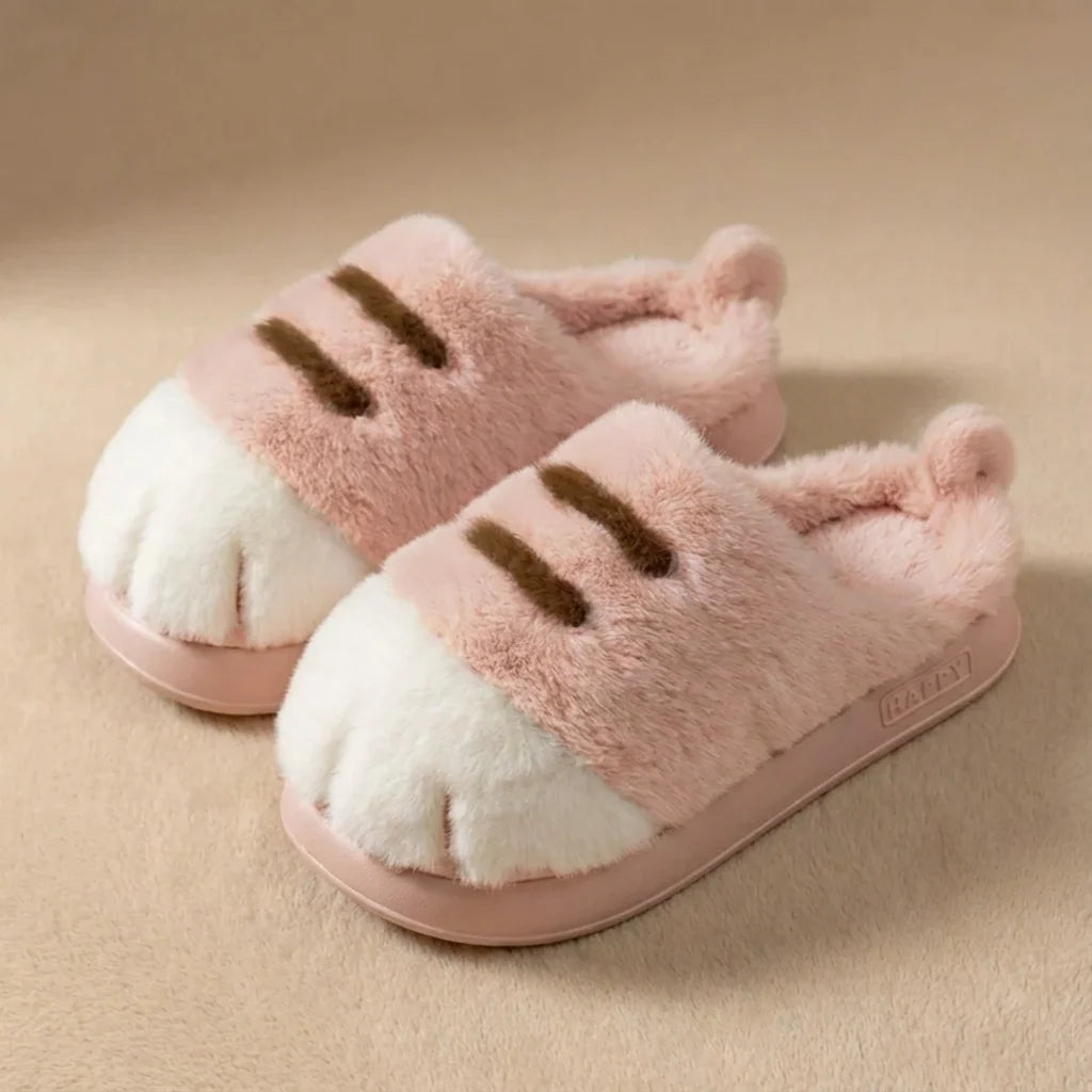 Ladies Slippers – Cat Paw Plush Design with Cushioned Sole