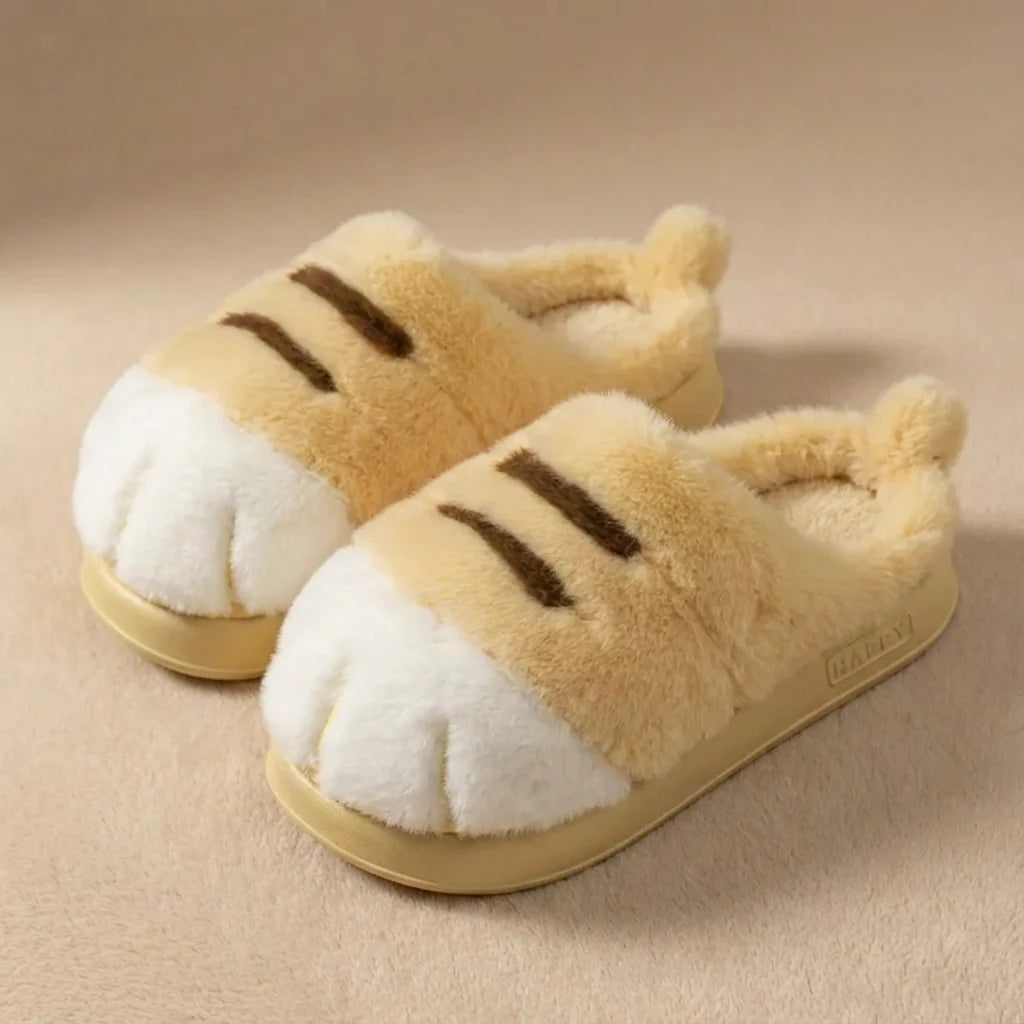 Ladies Slippers – Cat Paw Plush Design with Cushioned Sole