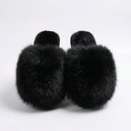 Ladies Slippers - Fluffy Faux Fur Plush Slippers with Non-Slip Sole