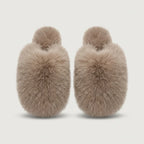 Ladies Slippers - Fluffy Faux Fur Plush Slippers with Non-Slip Sole