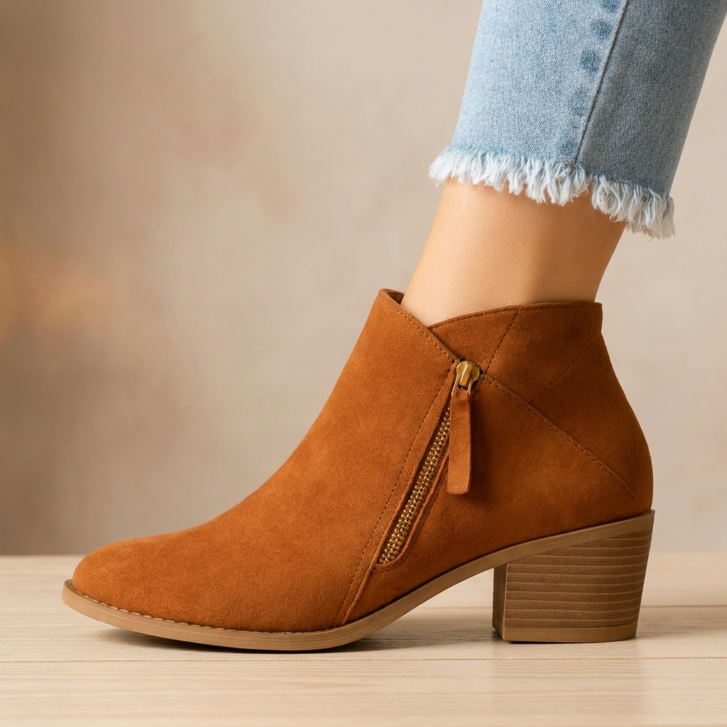 Women's Orthopedic Ankle Boots with Side Zip and Block Heel