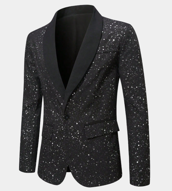 Men's Glitter Sequin Blazer with Satin Shawl Collar