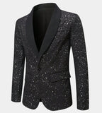 Men's Glitter Sequin Blazer with Satin Shawl Collar