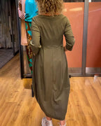 Women's Round Neck Dress with 3/4 Sleeves - Tailored Fit