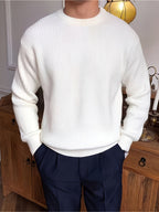 Men's Ribbed Crew-Neck Sweater - Loose Fit Knit Pullover