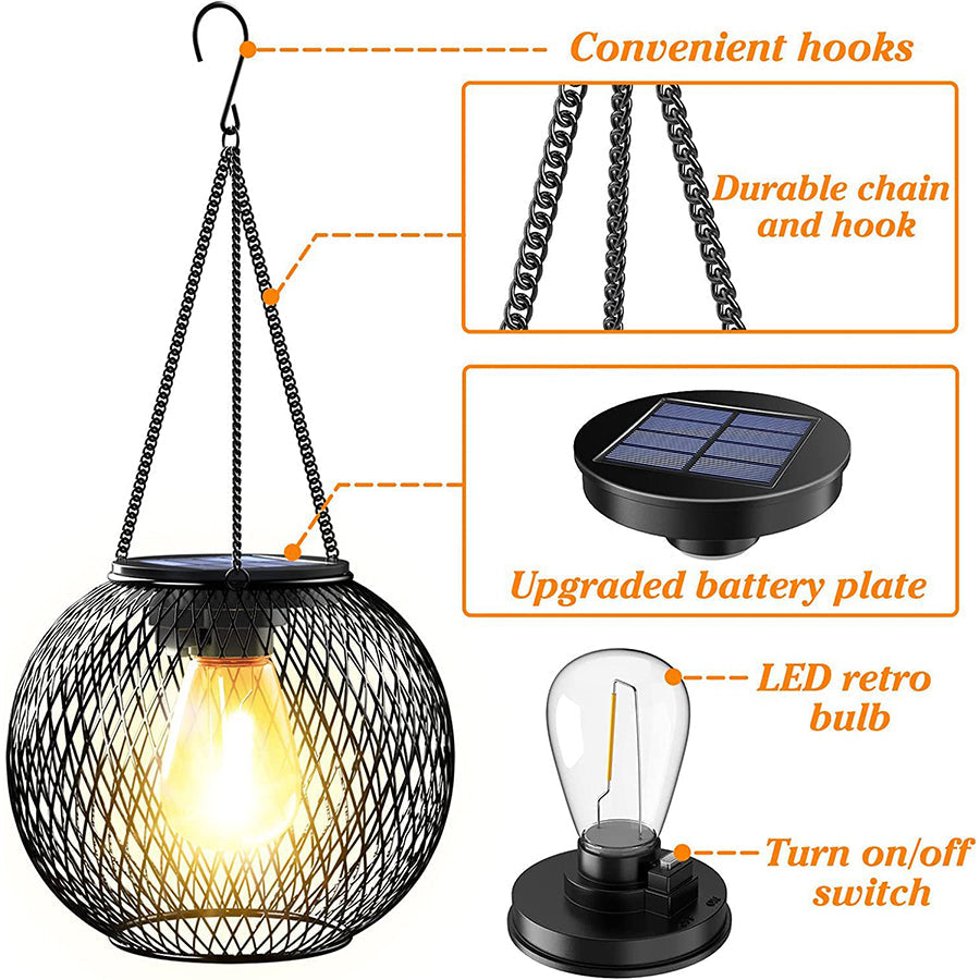 Solar Lantern Outdoor Light – Round or Oval with Warm White LED Light