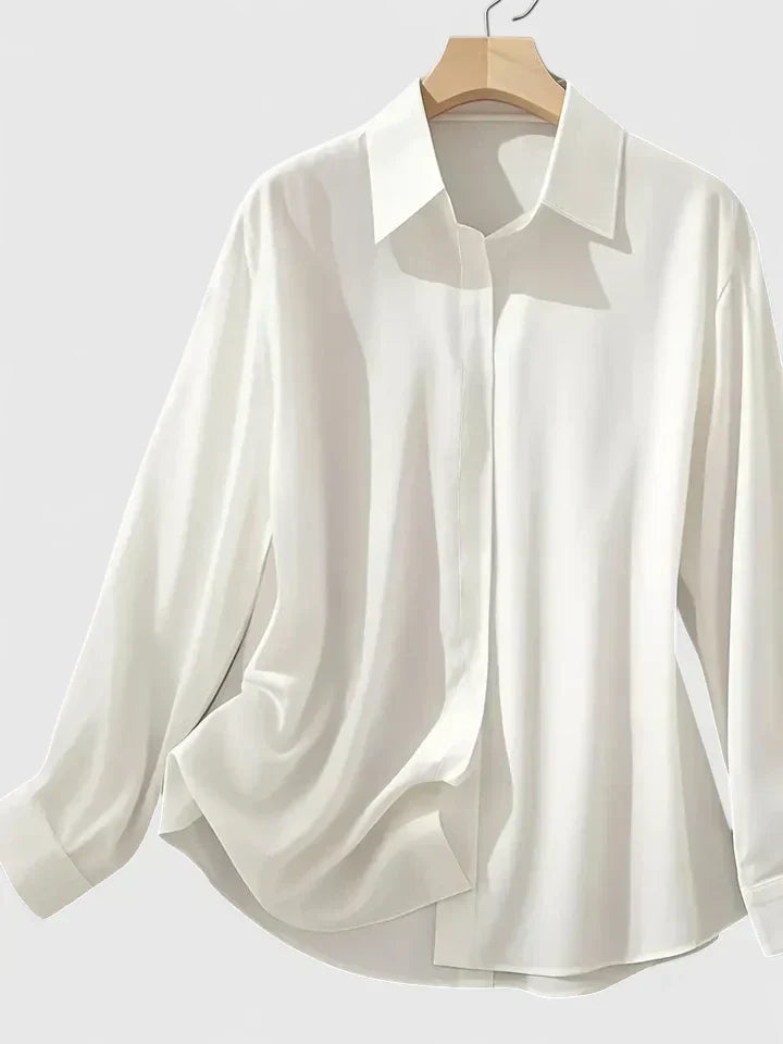 Women's Blouse with Hidden Button Placket for the Office