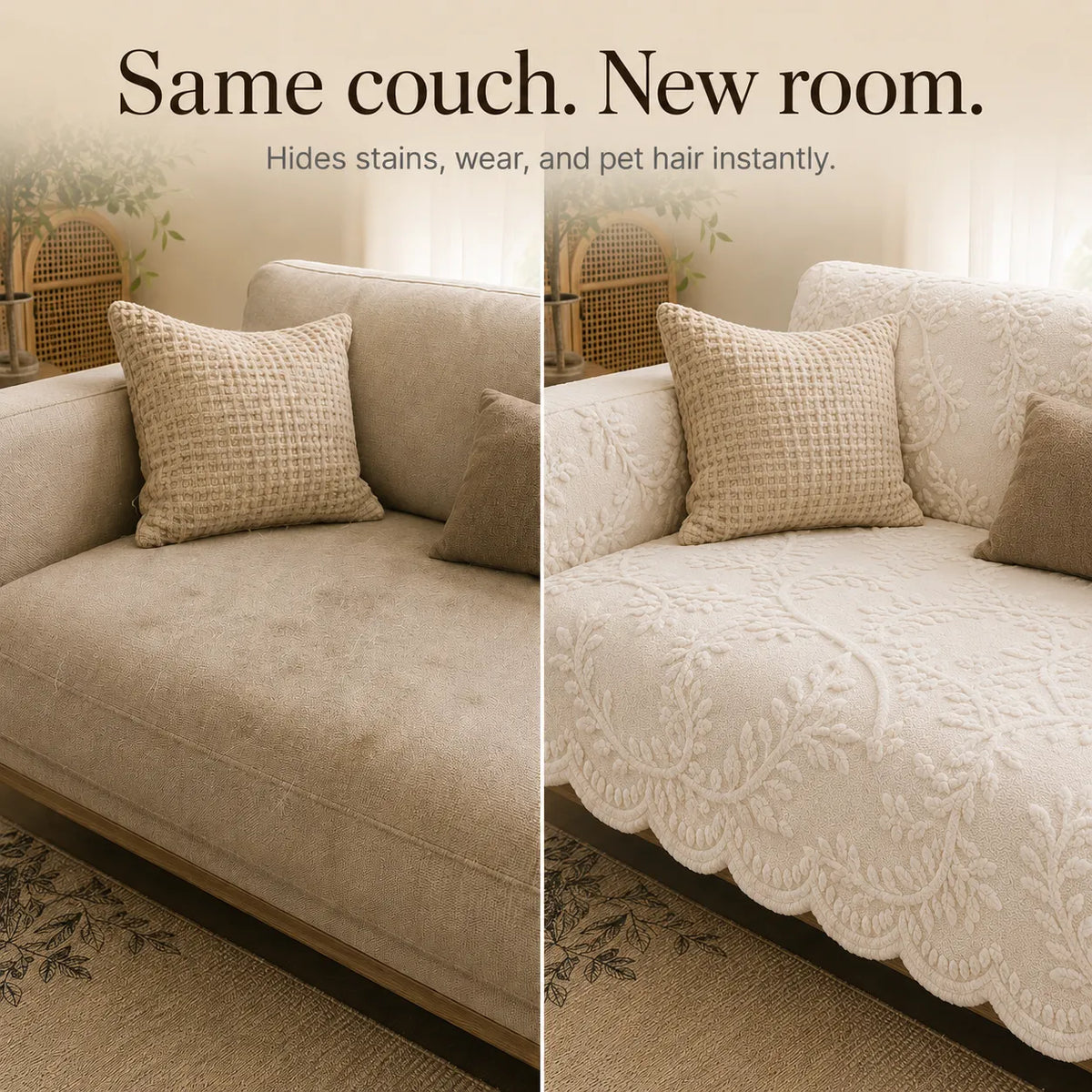 Plush Non-Slip Sofa Cover with Embossed Botanical Texture
