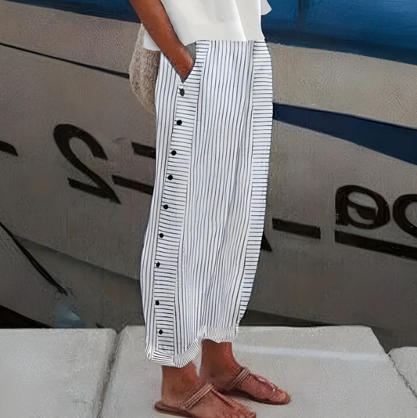 Women's Wide Leg Trousers with Vertical Pinstripe Detail