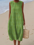 Women's Sleeveless Midi Dress with Pattern Print