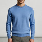 Fall sweater — Light blue cashmere crewneck long sleeves, front view — 5 — view 5