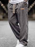 Men's Wide Leg Corduroy Trousers with Elastic Waist and Pockets