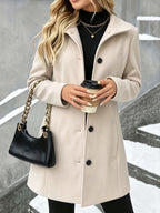 Women's Winter Coats with Lapel Collar, Long Button-Front Style