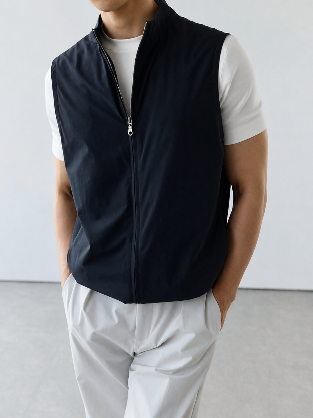 Men's Sleeveless Bodywarmer with Zip - Lightweight Stand Collar Gilet