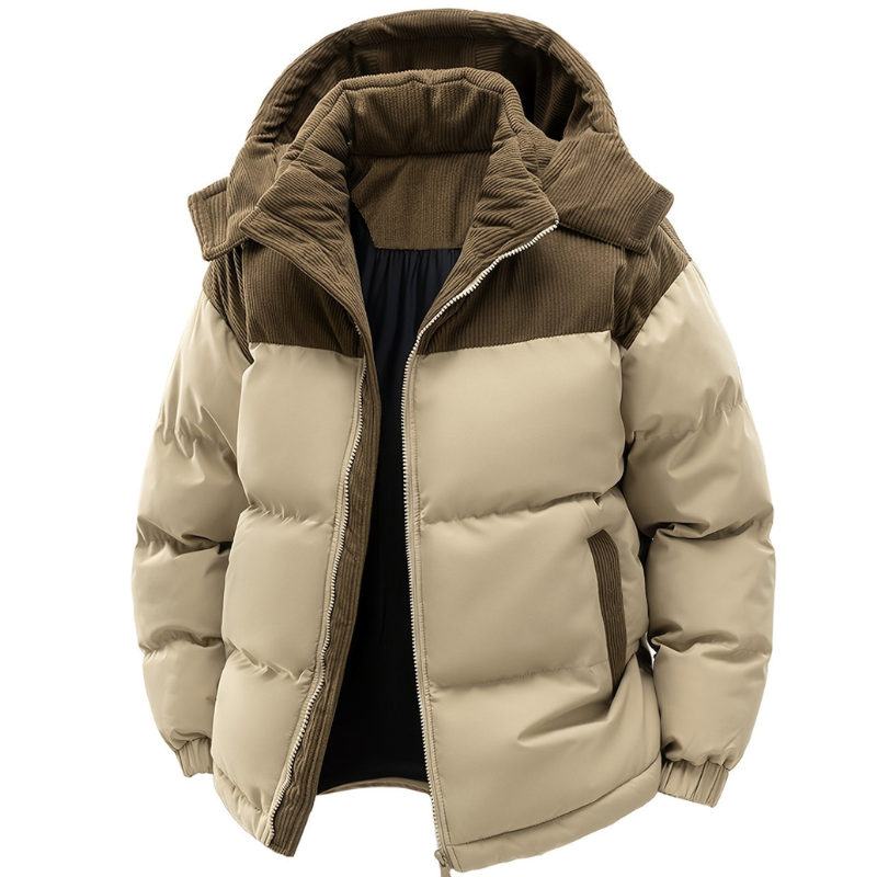 Men's Padded Winter Jacket with Hood - Quilted Outdoor Coat