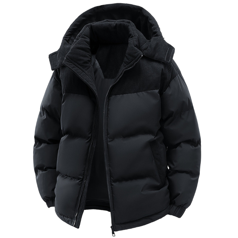 Men's Padded Winter Jacket with Hood - Quilted Outdoor Coat