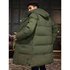 Men's Long Puffer Jacket – Hooded Down-Style Winter Coat