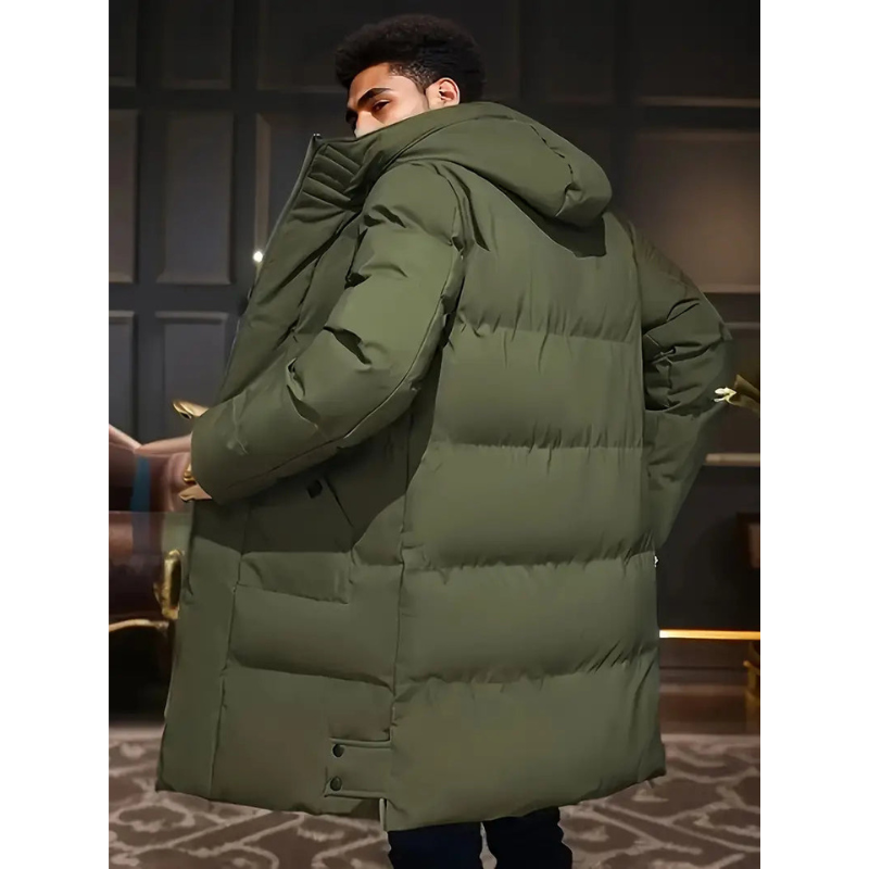 Men's Long Puffer Jacket – Hooded Down-Style Winter Coat