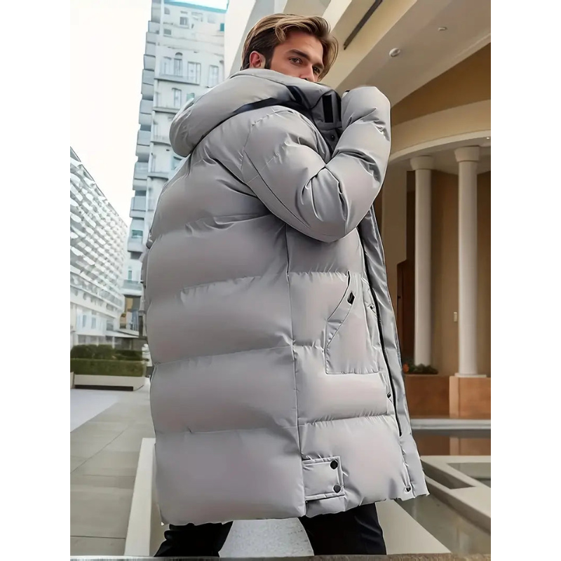 Men's Long Puffer Jacket – Hooded Down-Style Winter Coat