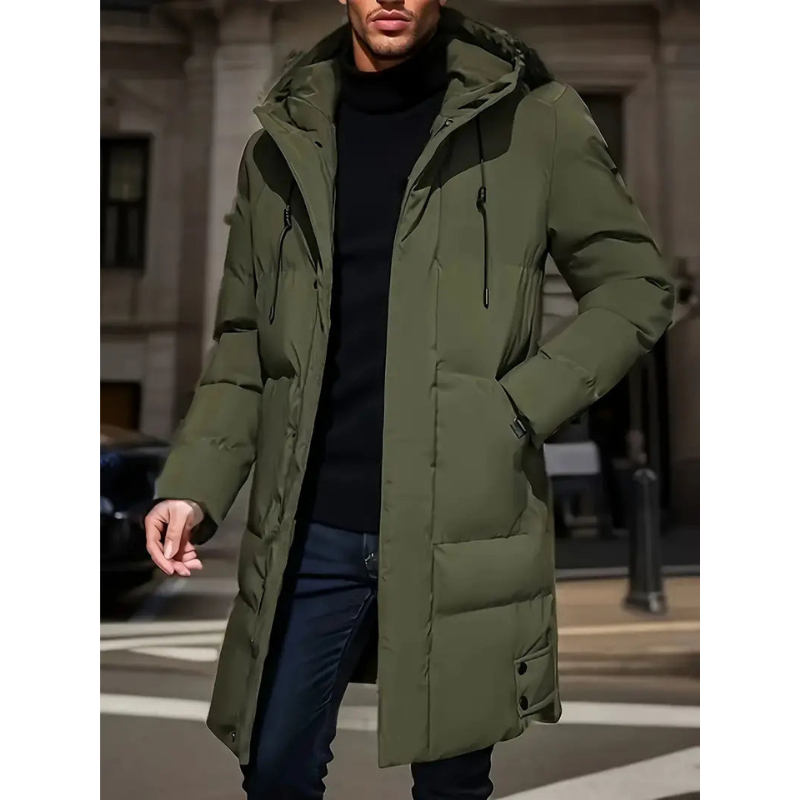 Men's Long Puffer Jacket – Hooded Down-Style Winter Coat