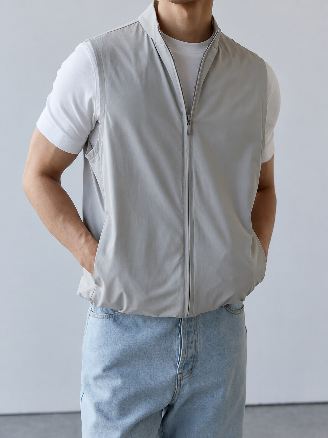 Men's Sleeveless Bodywarmer with Zip - Lightweight Stand Collar Gilet