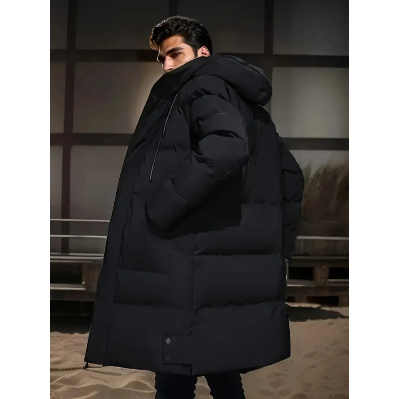 Men's Long Puffer Jacket – Hooded Down-Style Winter Coat