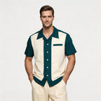 Men's Short Sleeve Shirt with Camp Collar - Button-Up Fitted Style