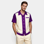 Men's Short Sleeve Shirt with Camp Collar - Button-Up Fitted Style
