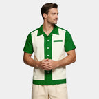 Men's Short Sleeve Shirt with Camp Collar - Button-Up Fitted Style