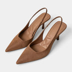 Women's Pointed Toe Slingback High Heels in Linen