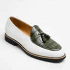 Men's Leather Tassel Loafer with Croc-Embossed Vamp