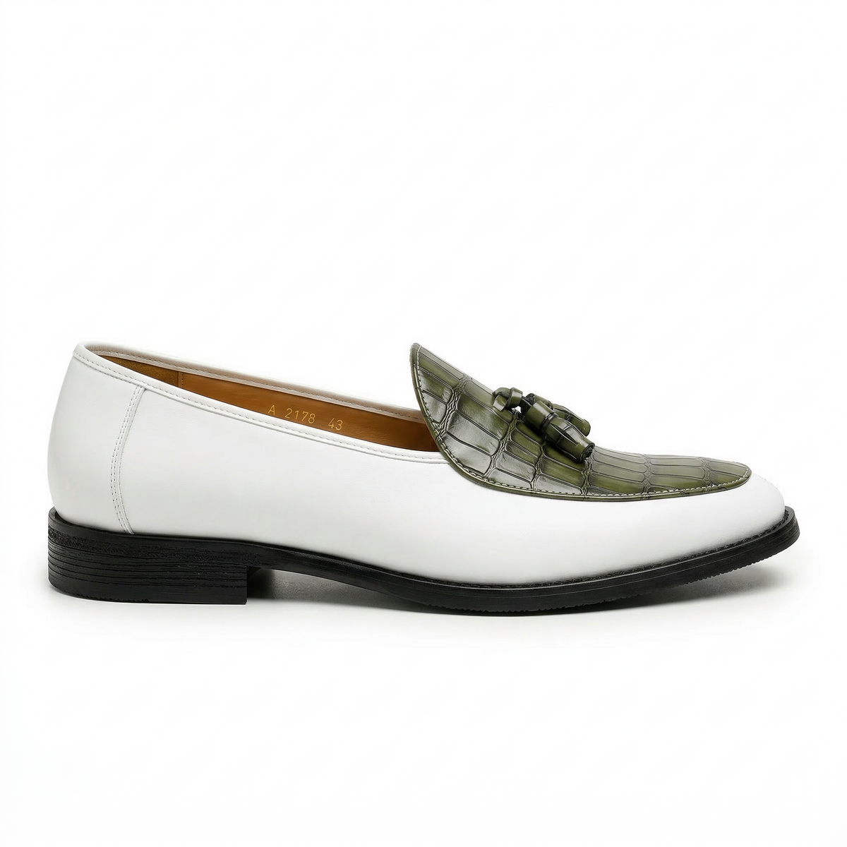Men's Leather Tassel Loafer with Croc-Embossed Vamp