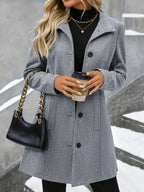 Women's Winter Coats with Lapel Collar, Long Button-Front Style