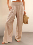 Women's Wide Leg Pants with Smocked High Waist