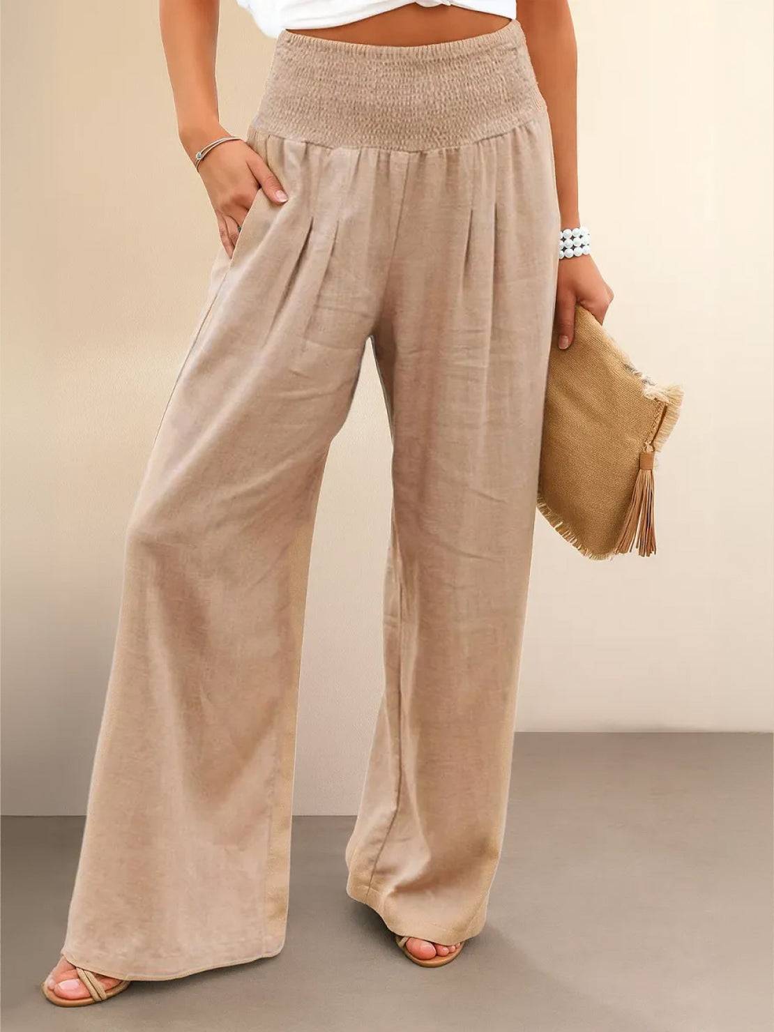 Women's Wide Leg Pants with Smocked High Waist