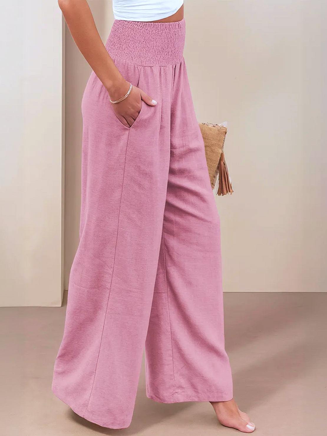 Women's Wide Leg Pants with Smocked High Waist