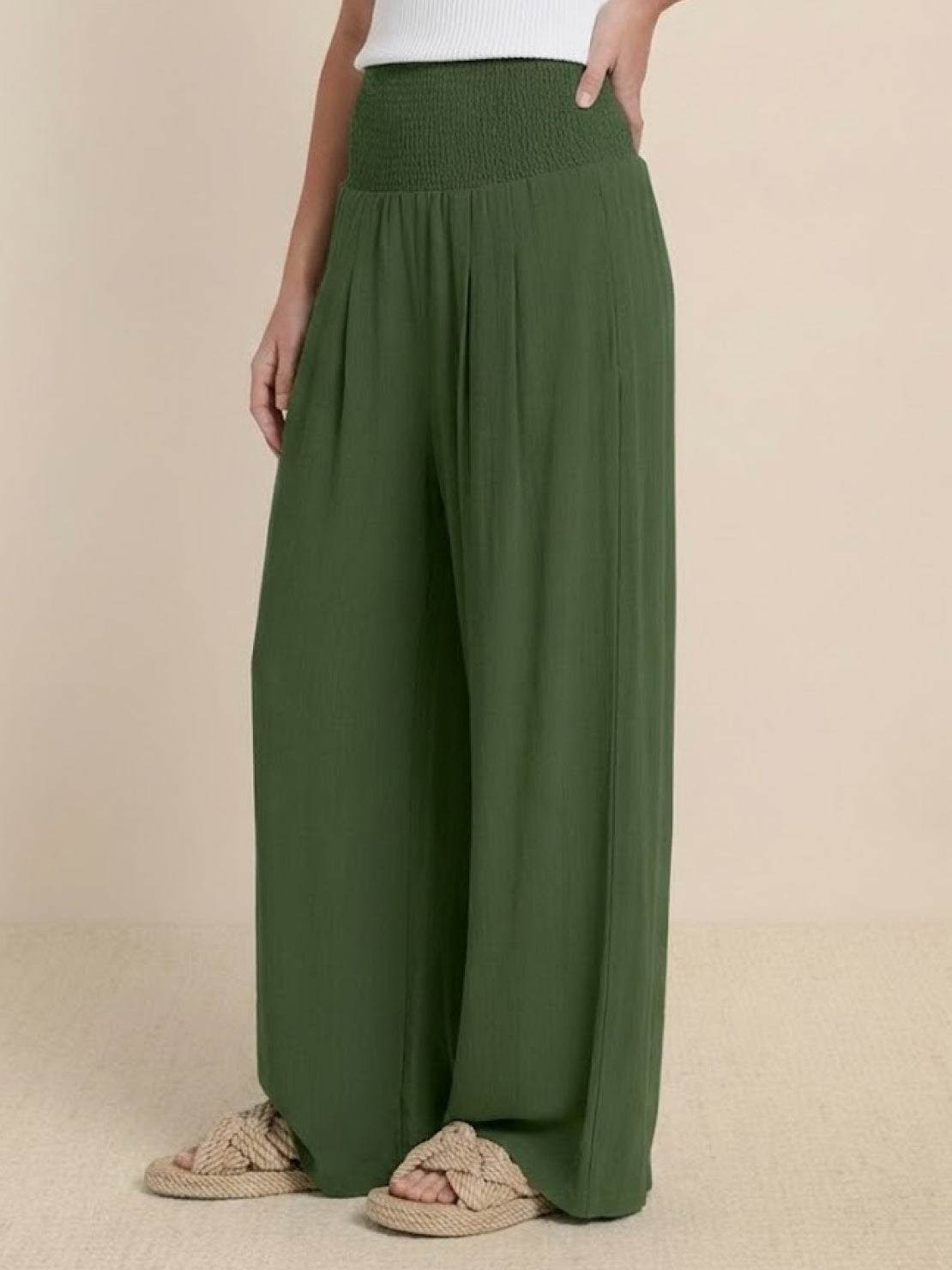Women's Wide Leg Pants with Smocked High Waist