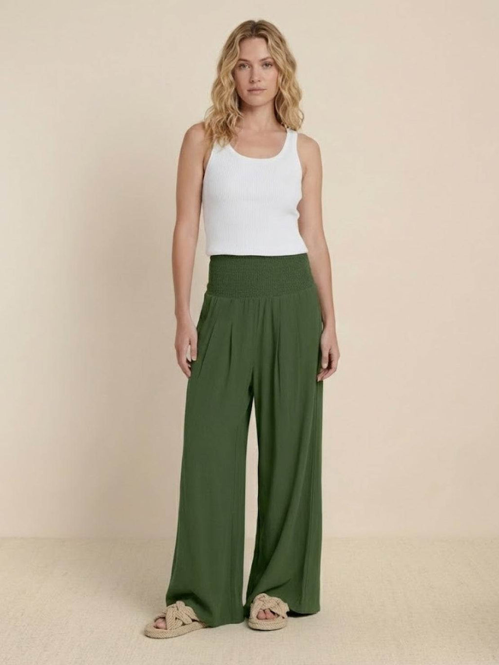 Women's Wide Leg Pants with Smocked High Waist