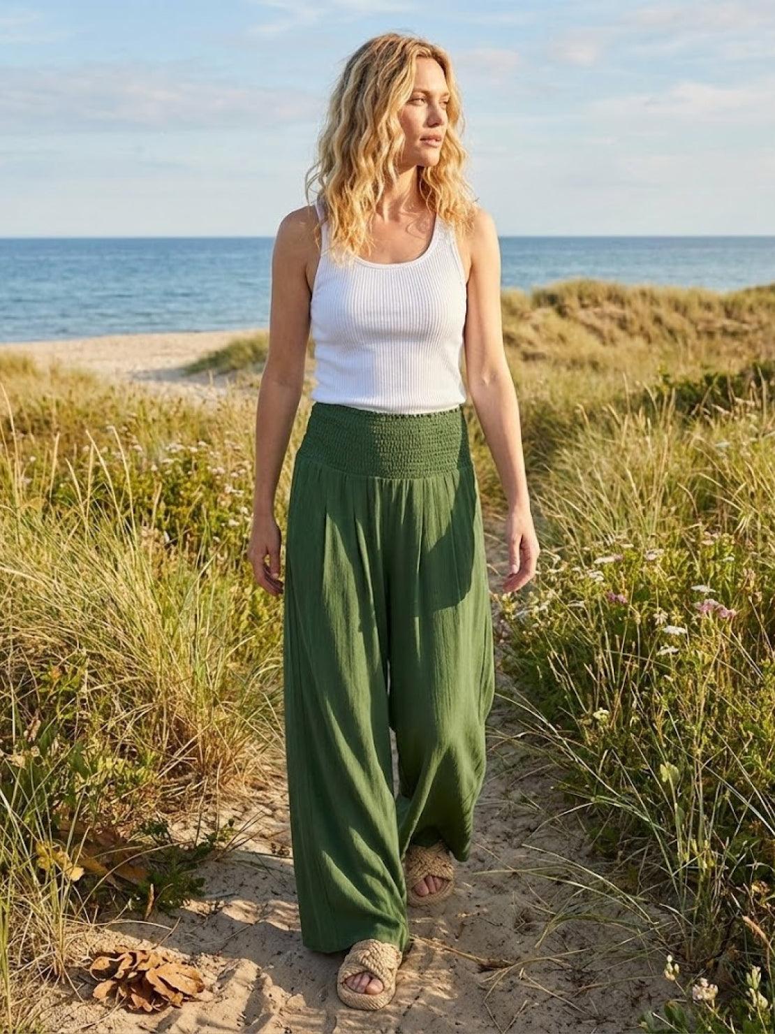 Women's Wide Leg Pants with Smocked High Waist