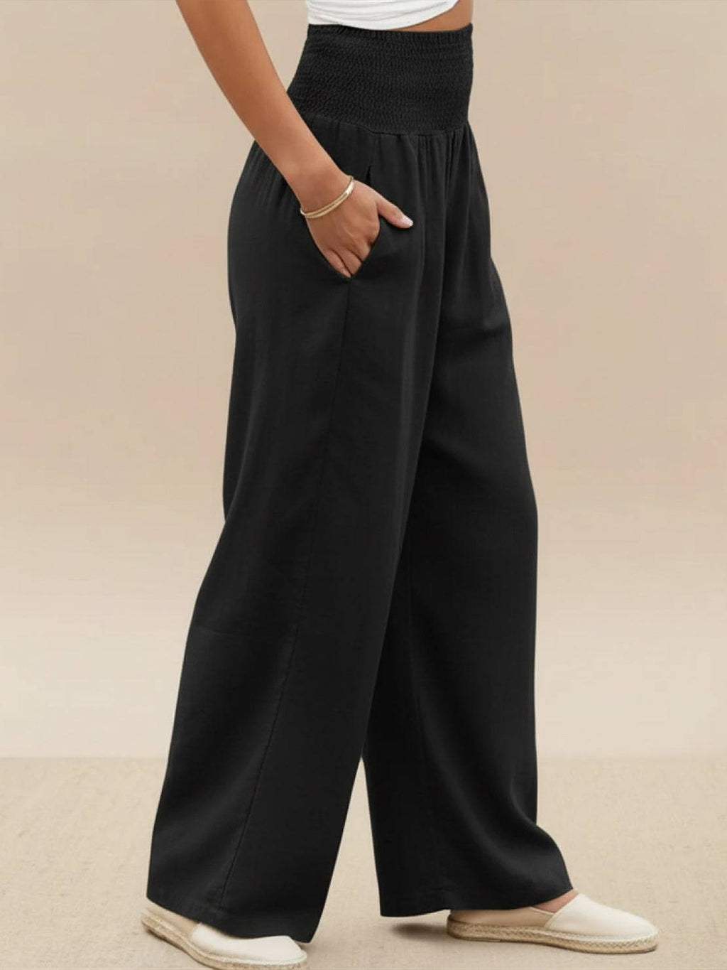Women's Wide Leg Pants with Smocked High Waist
