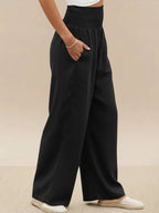 Women's Wide Leg Pants with Smocked High Waist