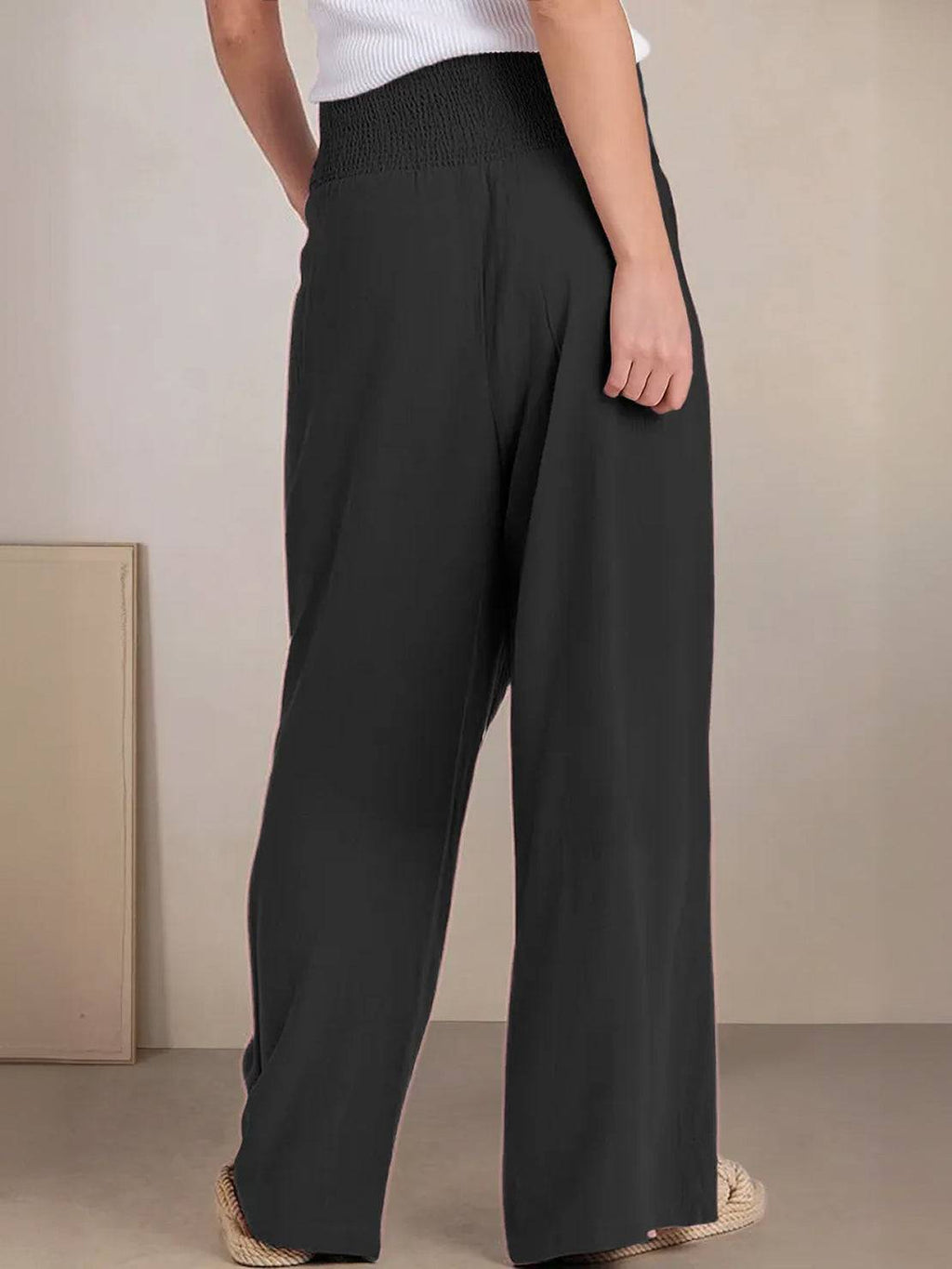 Women's Wide Leg Pants with Smocked High Waist