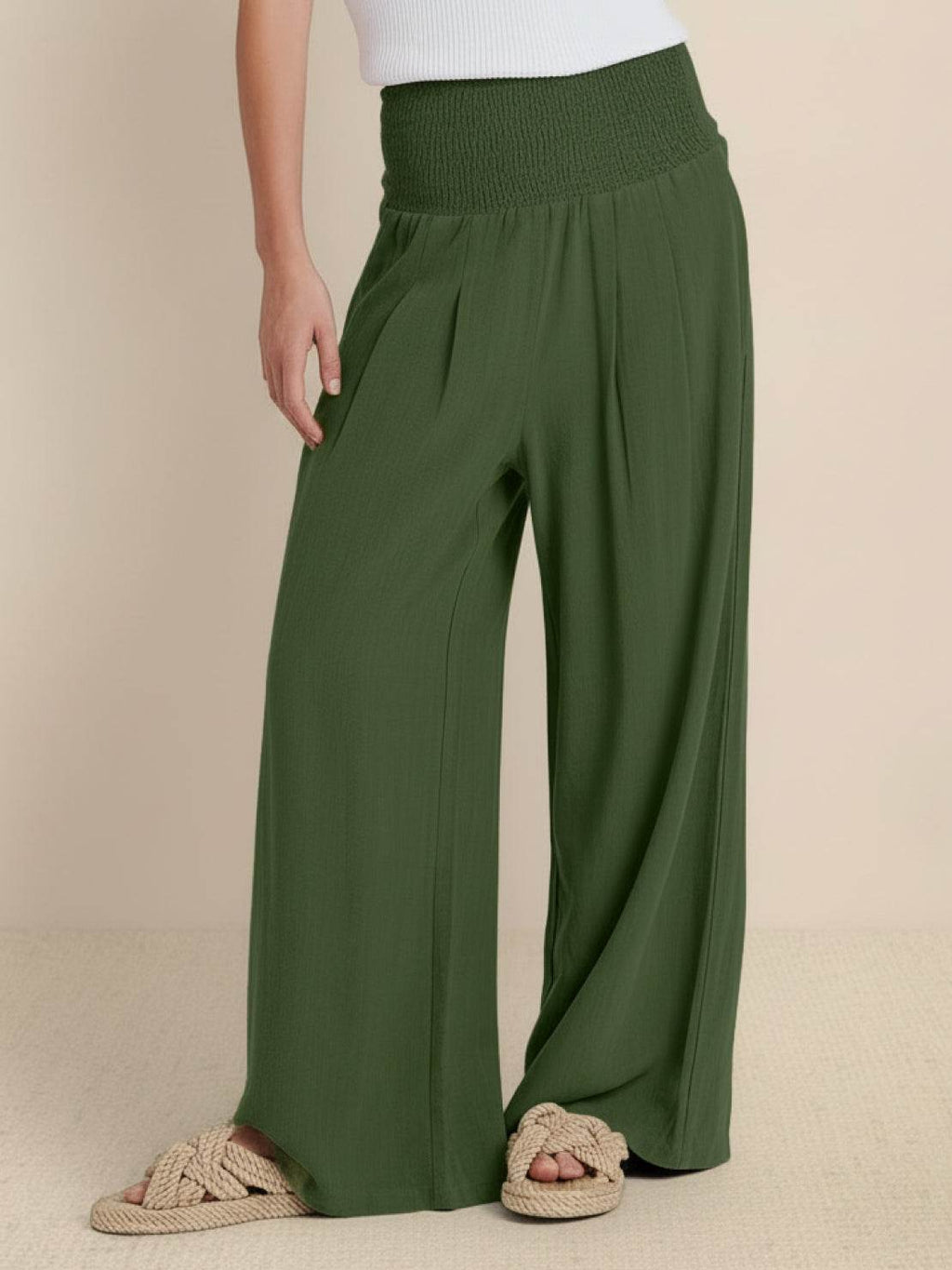 Women's Wide Leg Pants with Smocked High Waist