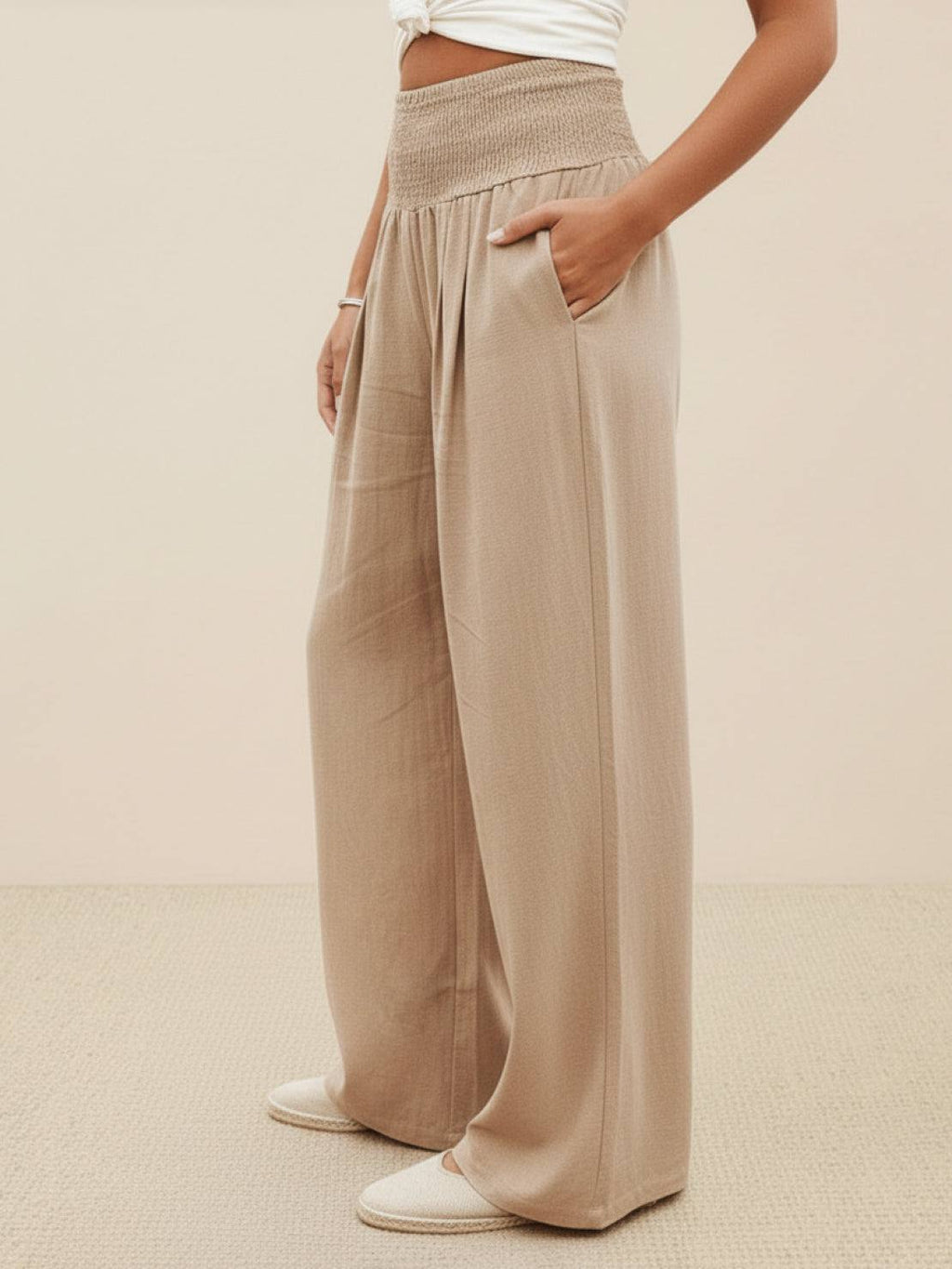 Women's Wide Leg Pants with Smocked High Waist