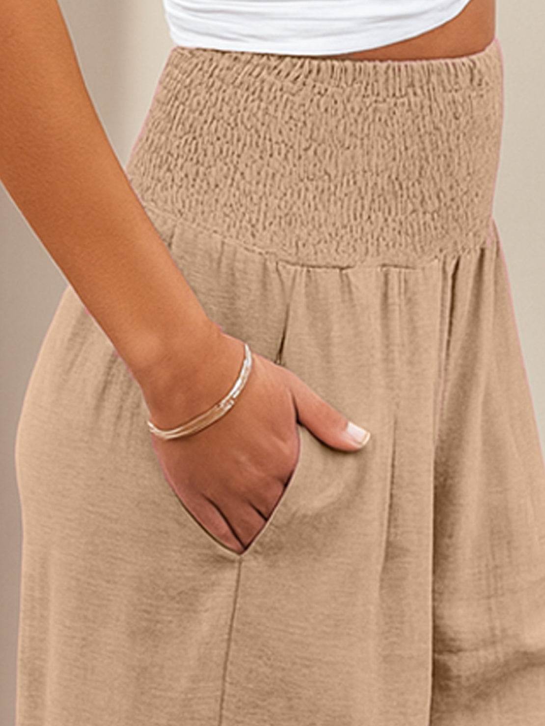 Women's Wide Leg Pants with Smocked High Waist