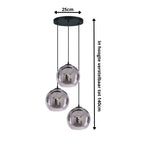 Industrial 3-Light Smoke Glass Globe Pendant Lamp in Black/Grey