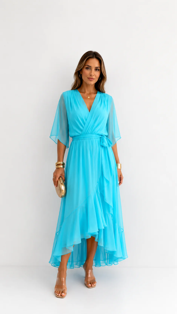 Women's Chiffon Wrap Dress - Flowy Cocktail Dress
