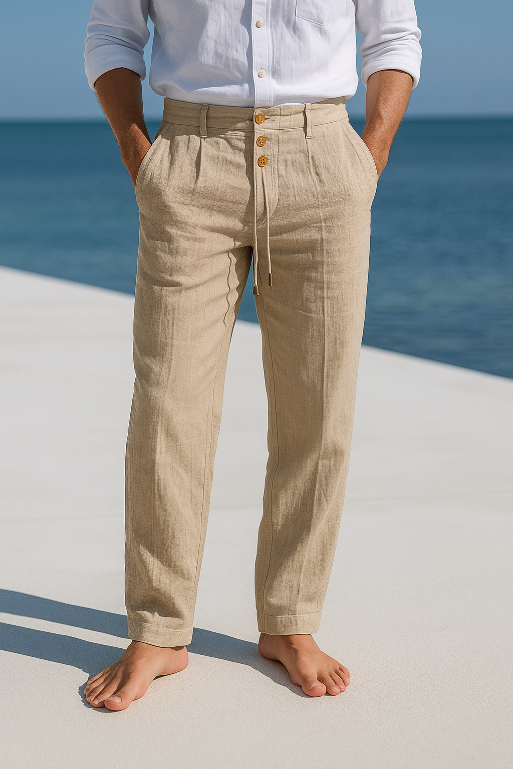 Men's Linen Trousers Straight Fit Breathable Summer Pants