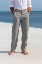 Men's Linen Trousers Straight Fit Breathable Summer Pants