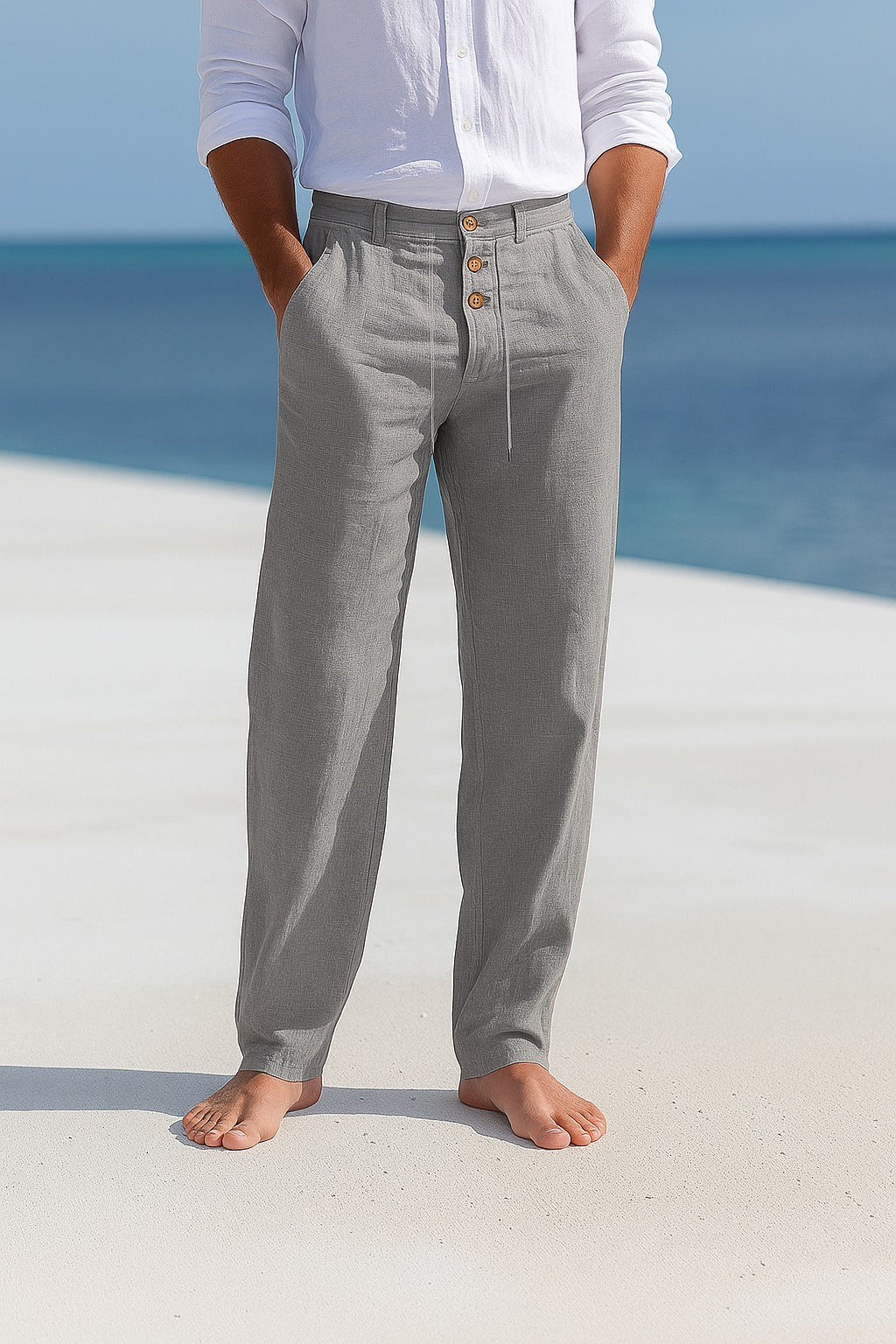 Men's Linen Trousers Straight Fit Breathable Summer Pants